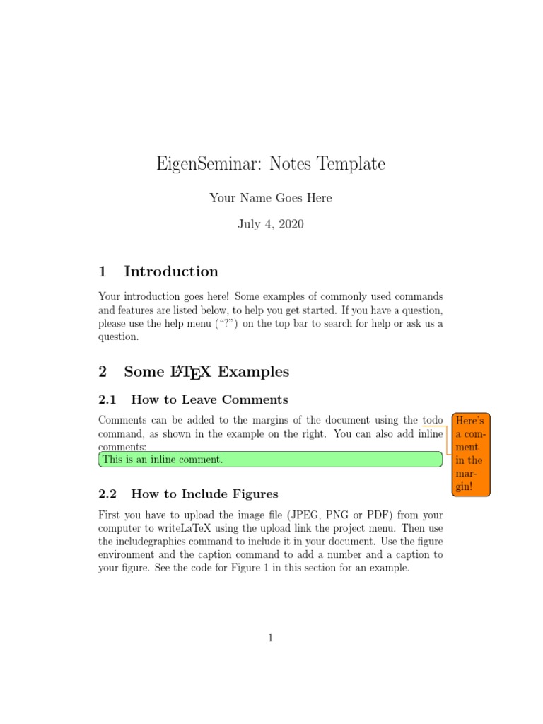 Eigenseminar: Notes Template: Your Name Goes Here July 4, 2020 | PDF ...