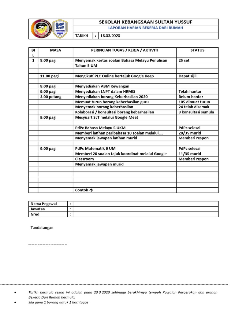 Contoh Laporan Harian Bekerja Dari Rumah Docx Zagruzheno Aqiis