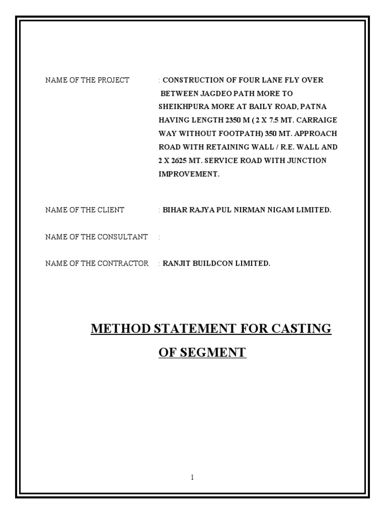 Method Statement for Segment Casting | PDF | Precast Concrete | Concrete