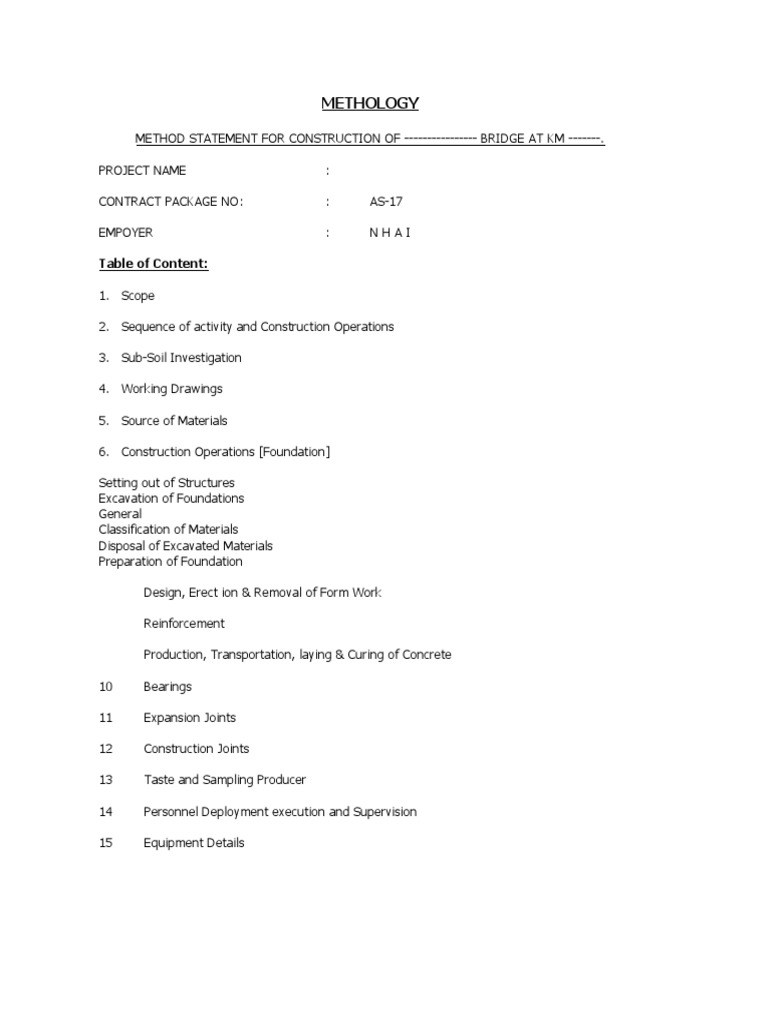 Bridge Construction Method Statement | PDF | Concrete | Economic Sectors