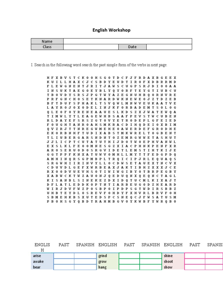 Wordsearch Irregular Verbs | PDF