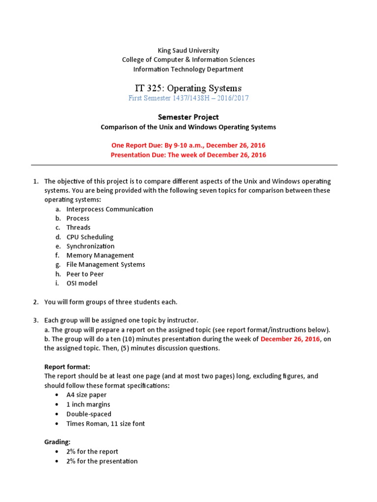 IT 325: Operating Systems: Semester Project | PDF | Computers
