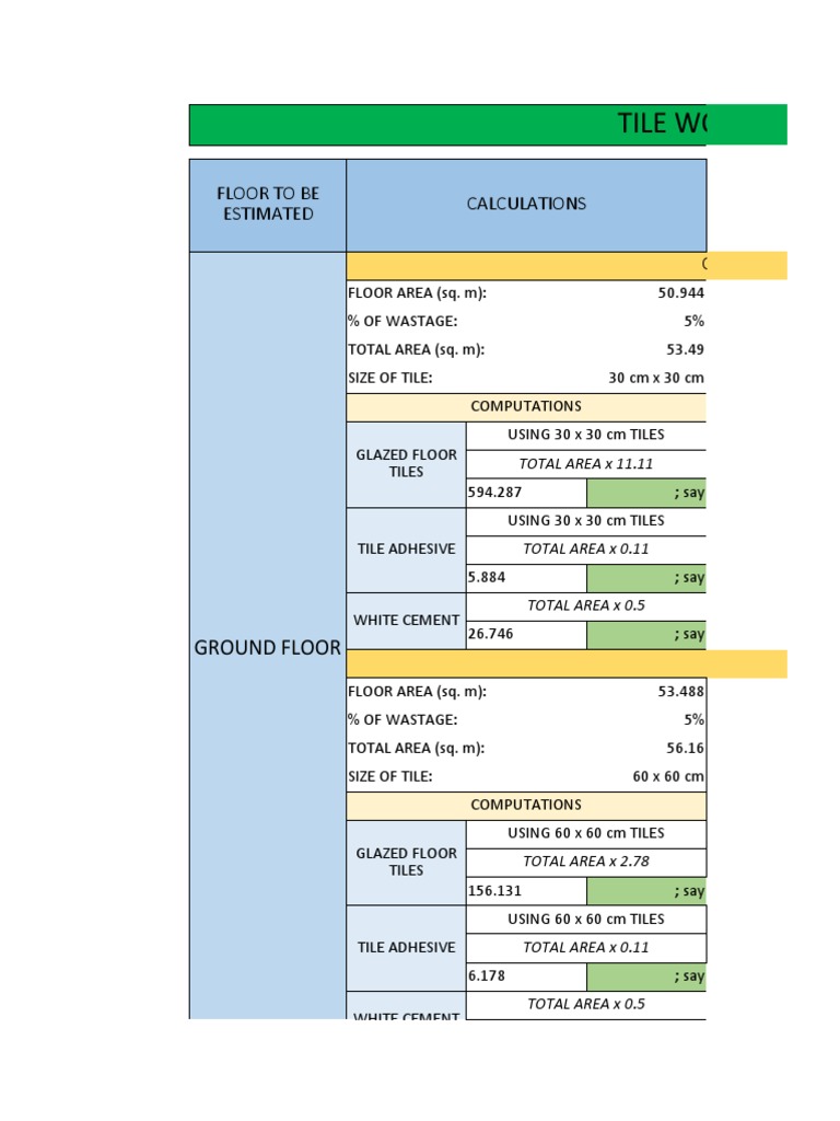 Tile Works Calculations Floor To Be Estimated PDF Tile Wall