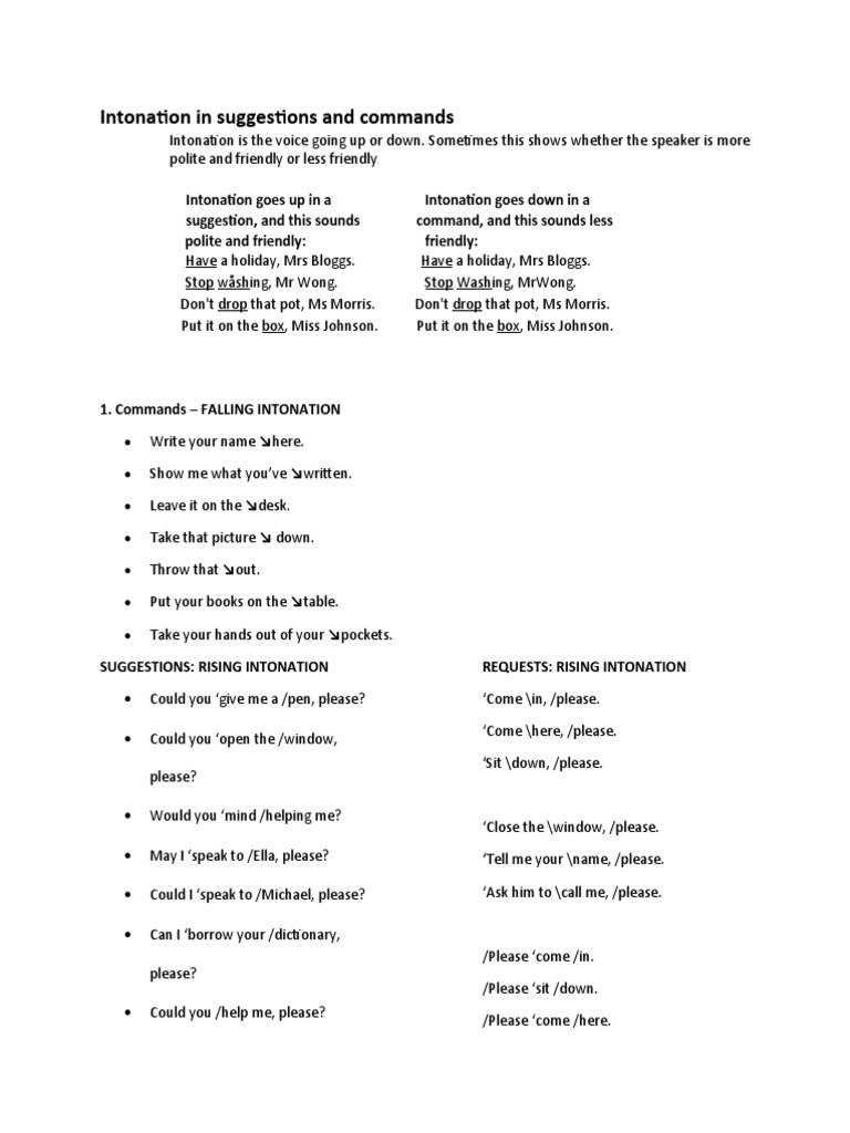 Intonation in Commands and Suggestions | PDF | Language Arts ...
