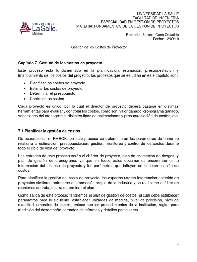 TAREA 4 - Gestion de Los Costos de Proyecto | PDF | Gestión de ...