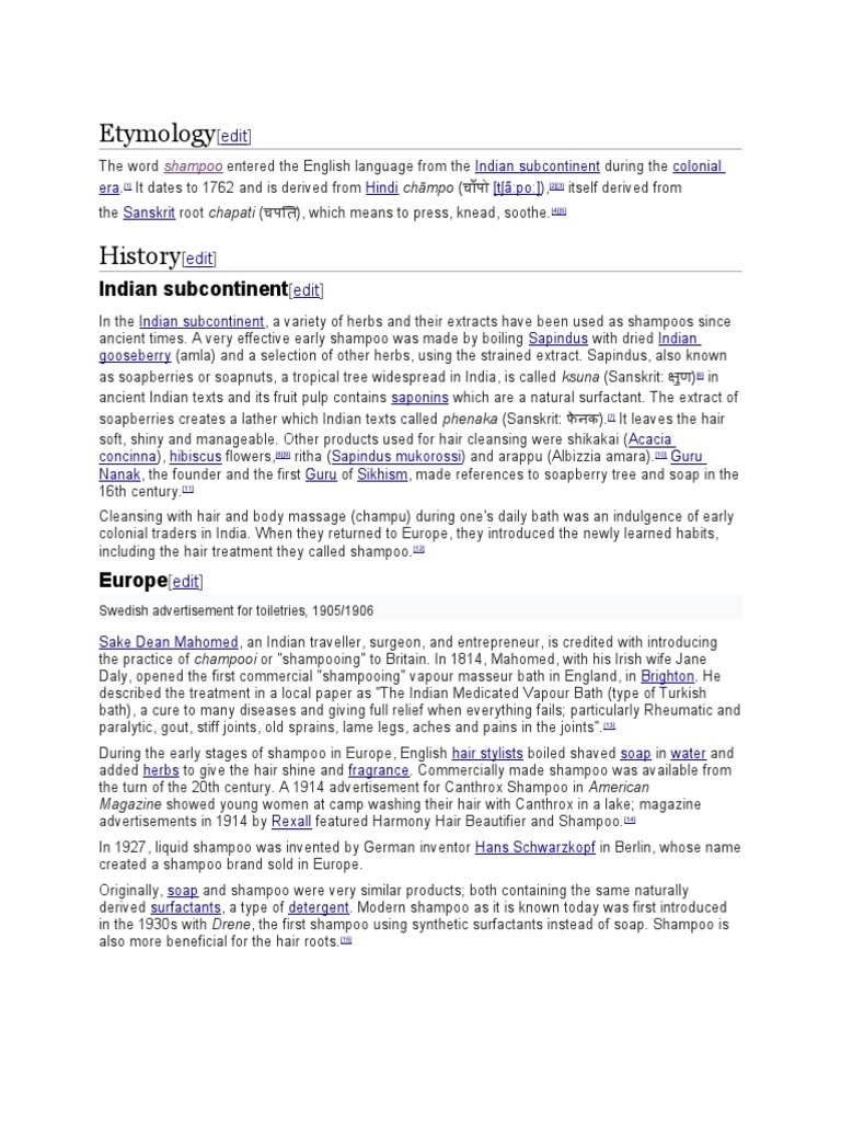 Etymology Indian Subcontinent PDF Shampoo