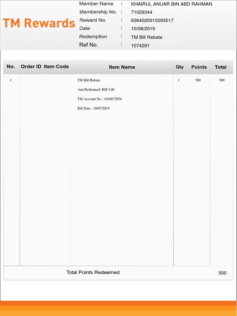 TM Bill Rebate Redemption Details | PDF