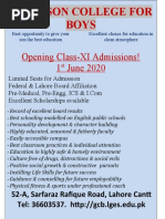 Opening Class-XI Admissions! 1 June 2020: Garrison College For Boys