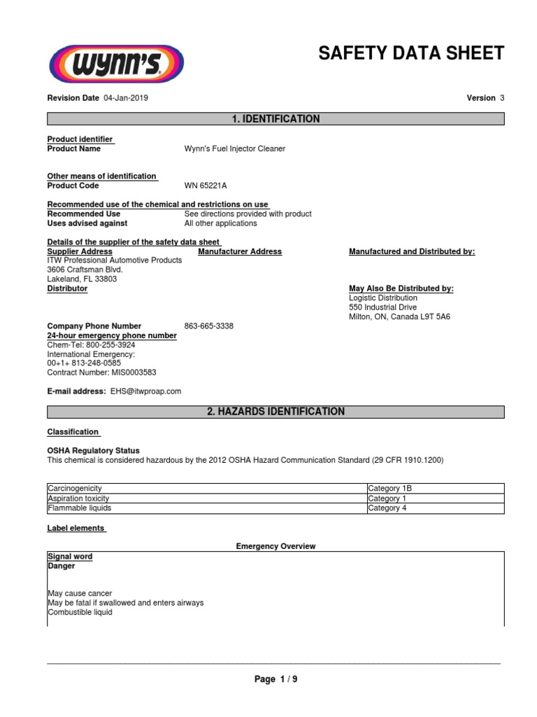 Safety Data Sheet 1. Identification PDF Superfund Carcinogen