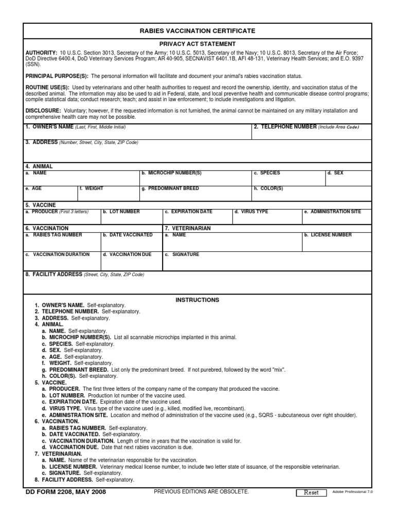 Rabies Vaccination Certificate Guide | PDF | Veterinary Physician ...