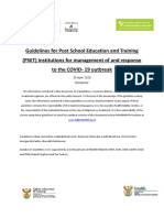 Guidelines For Post School Education and Training PSET Institutions For Management of and Response To The COVID 19 Outbreak