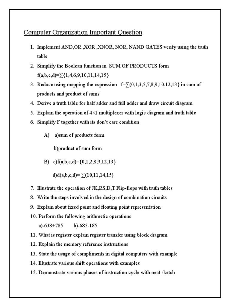 C.O Importatnt Questions | PDF | Binary Coded Decimal | Computer ...