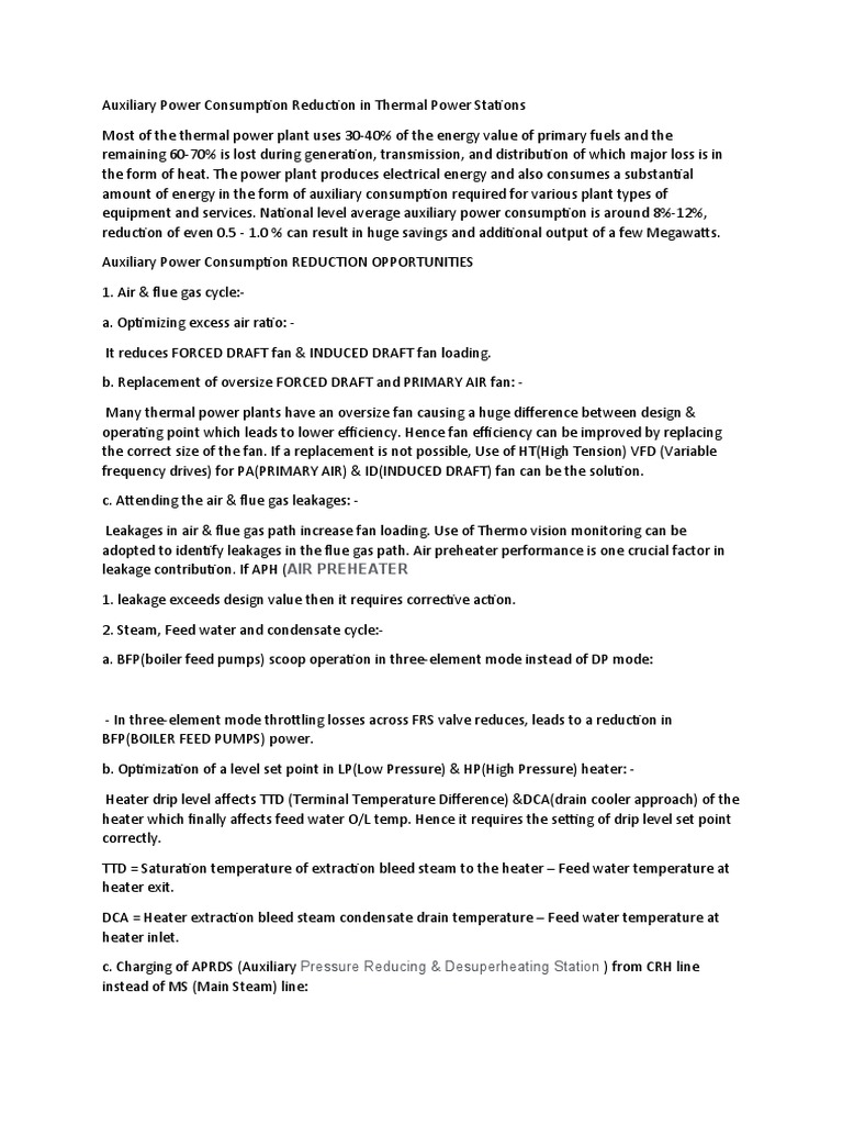 Auxiliary Power Consumption Reduction in Thermal Power Stations PDF