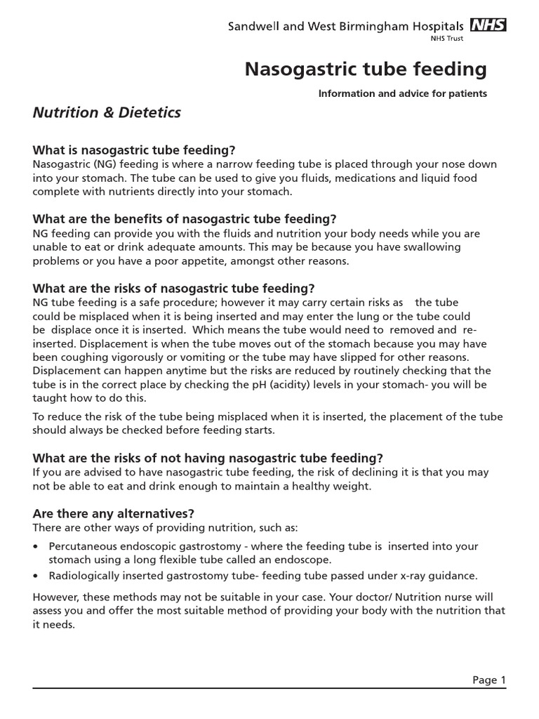 Nasogastric Tube Feeding ML4763 PDF | PDF | Dietitian | Oral Hygiene