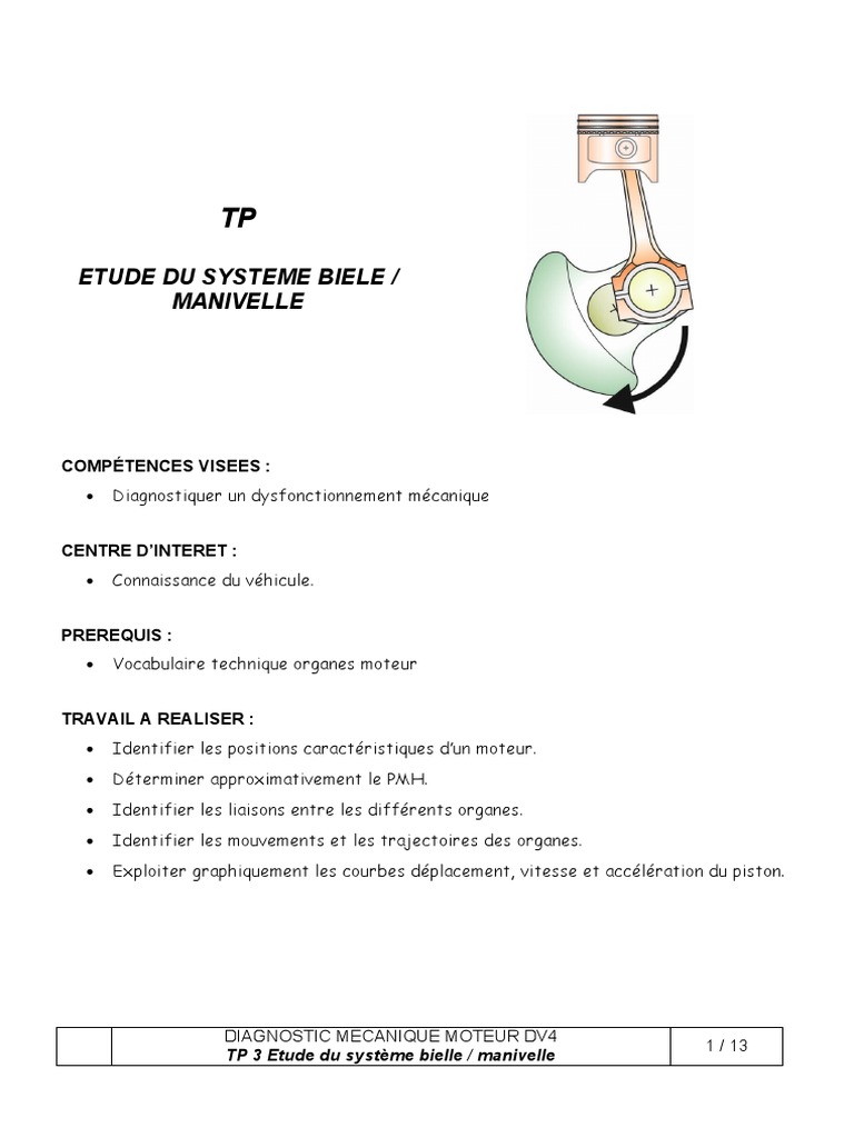 Schéma Plan Du Système Bielle Manivelle Avec Piston Dans L axe 3 TP Etude Du Systeme Bielle Manivelle | PDF | Piston | Accélération