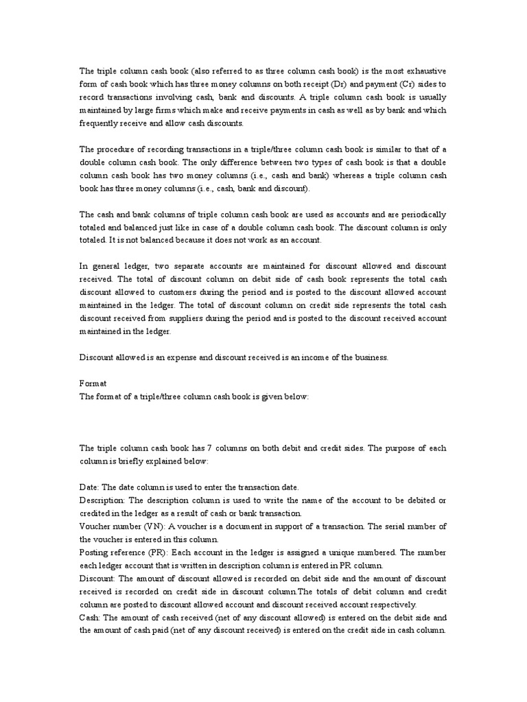 3 Column Cash Book PDF Bookkeeping Debits And Credits