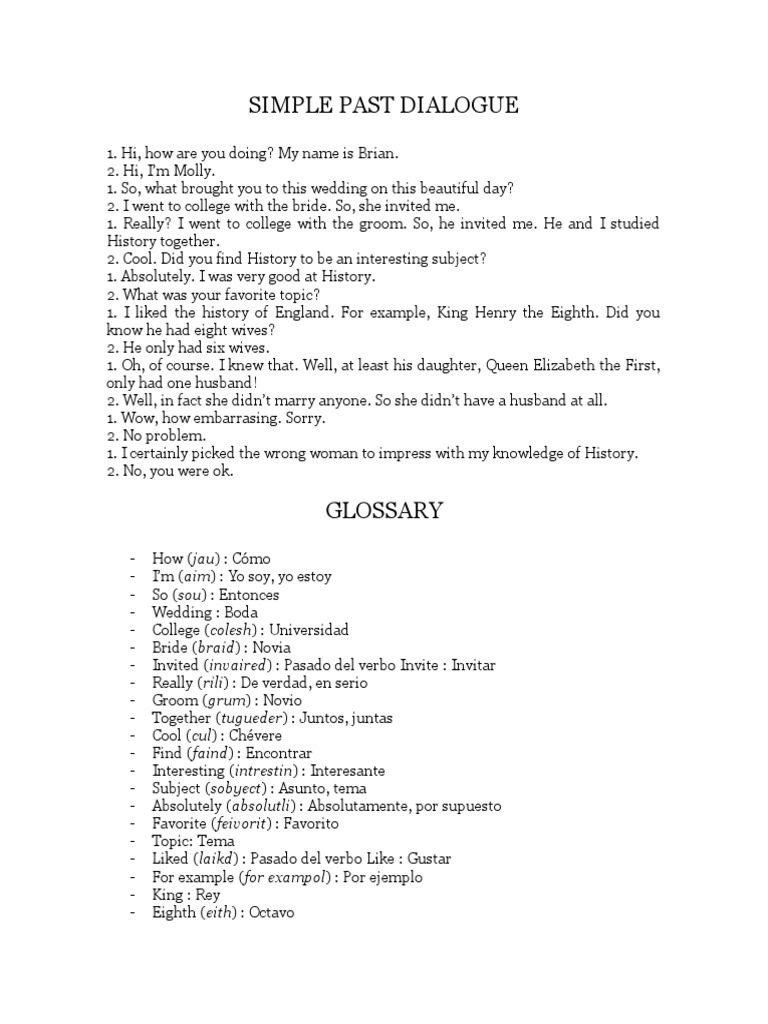 Simple Past Dialogue | PDF | Wedding | Fashion Related Occasions