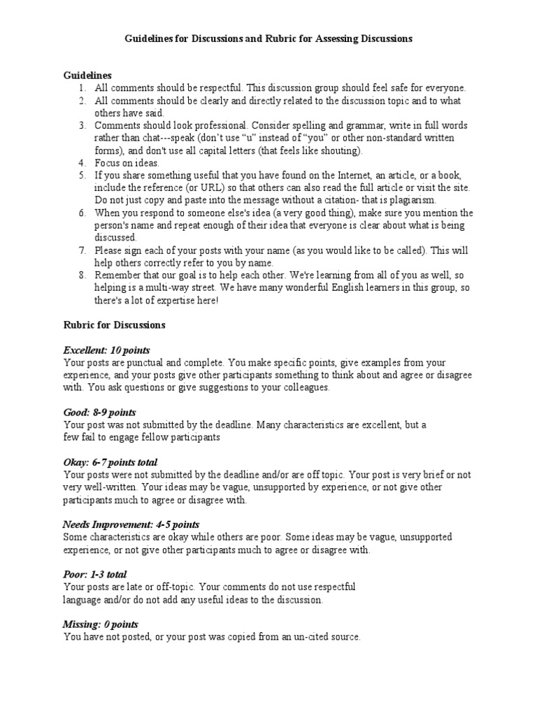 Guidelines and Rubrics For Assessing Tasks in Discussion Forums | PDF ...