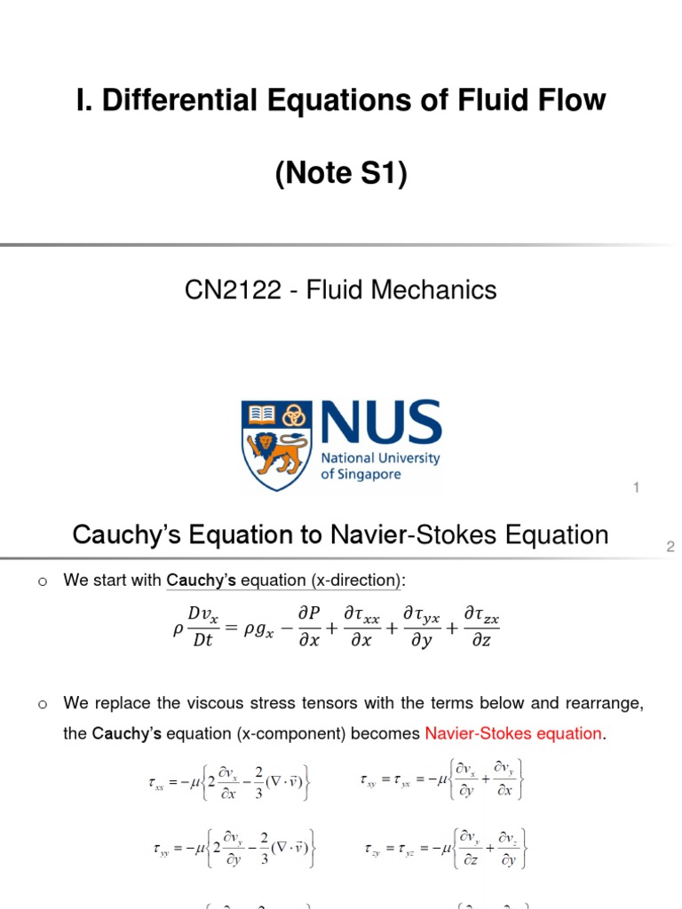I. Differential Equations of Fluid Flow (Note S1) | Download Free PDF ...