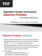 Algorithm: Design and Analysis: Selection Problem