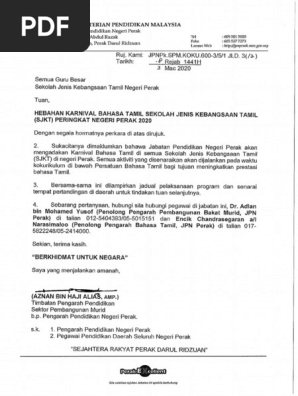 Karnival Bahasa Tamil Negeri Kedah 2019 Surat Makluman Pertndingan