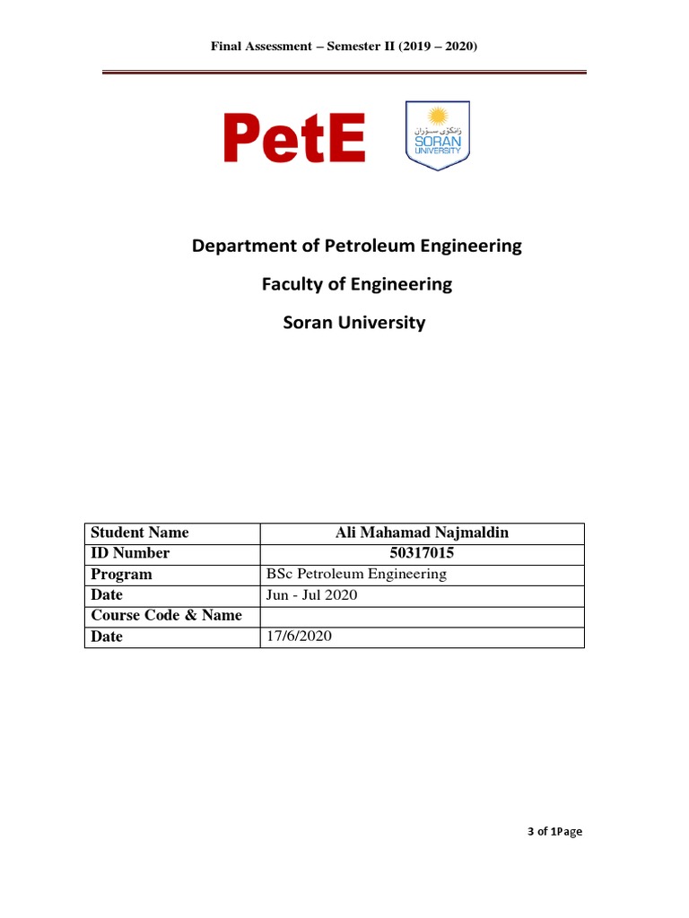BSc Petroleum Engineering Final Assessment | PDF