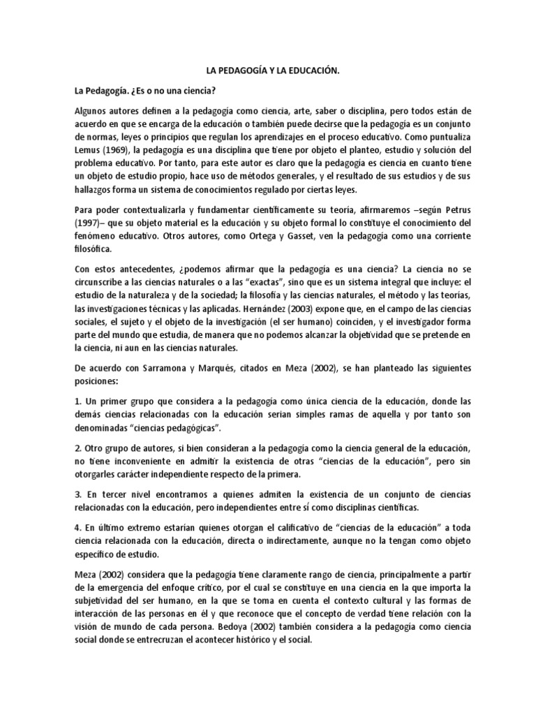 La Pedagogía y La Educación | PDF | Pedagogía | Conocimiento
