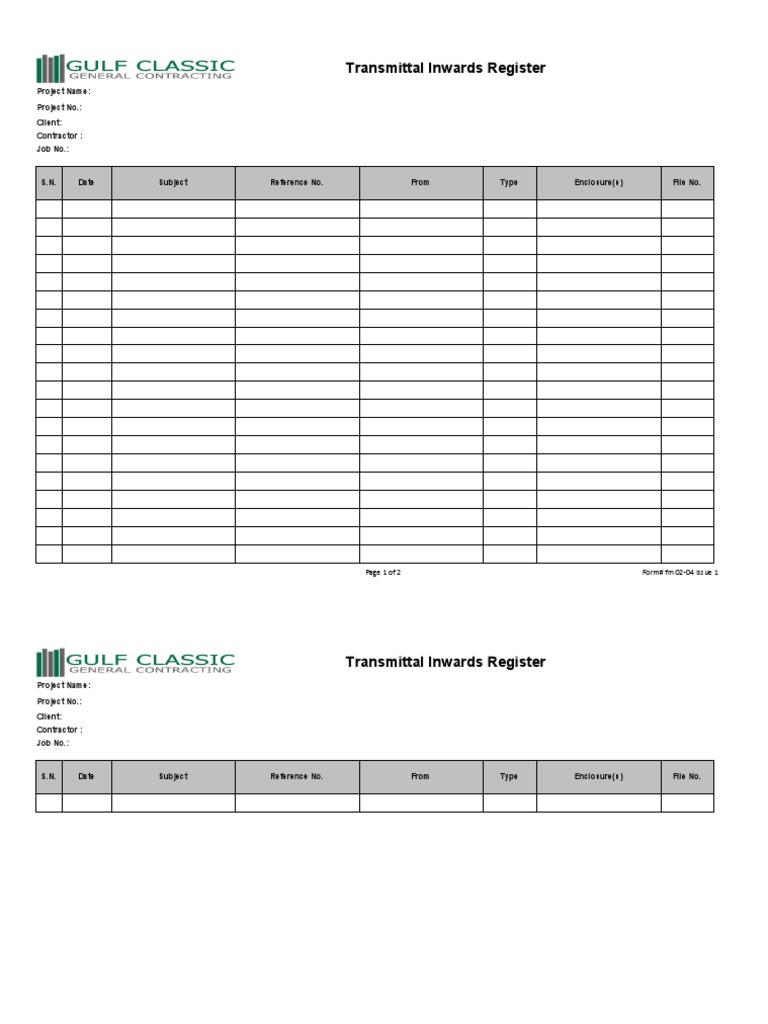 FM 02-04 Transmittal Inwards Register | PDF