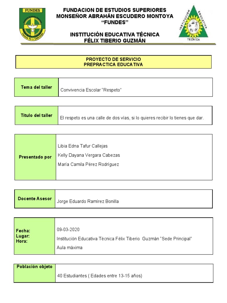 Taller de Respeto en Convivencia Escolar | PDF | Comportamiento ...