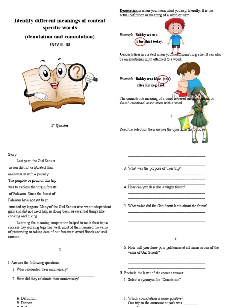 Identify Different Meanings of Content Specific Words (Denotation and