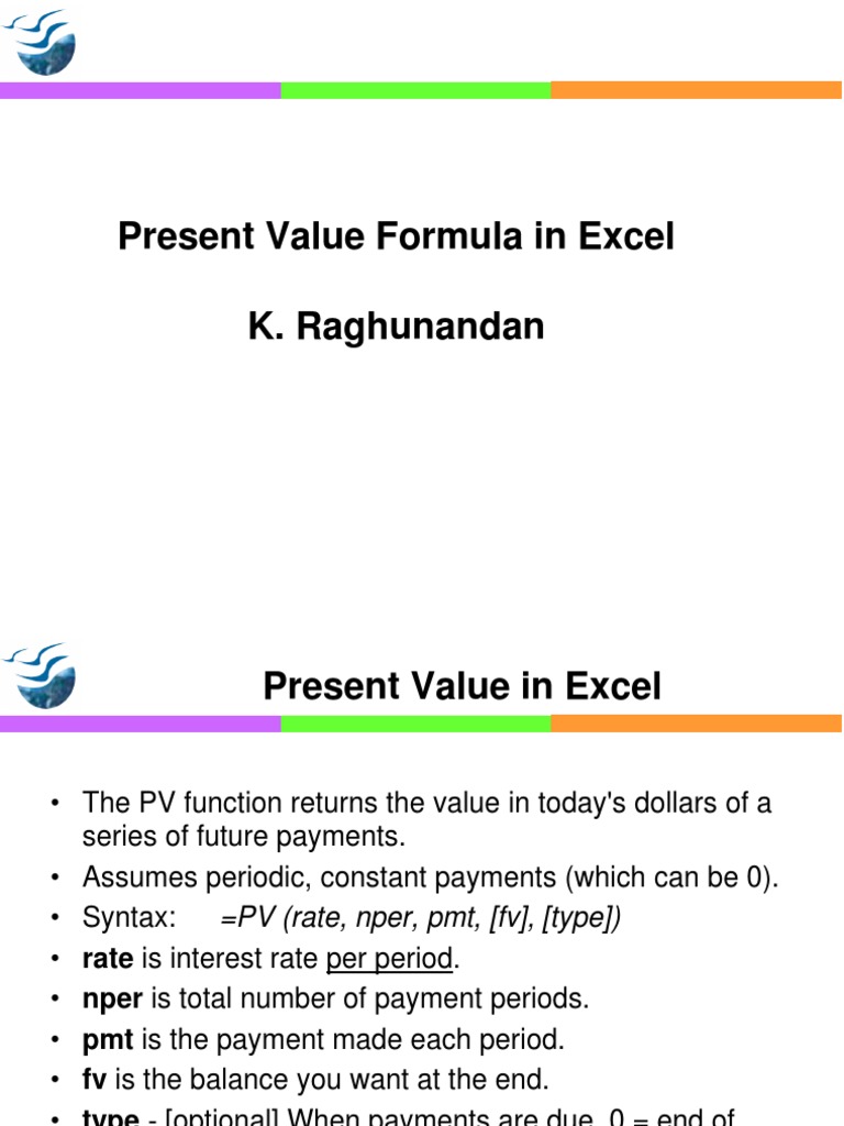 Present Value Calculation in Excel | PDF | Discounting | Present Value