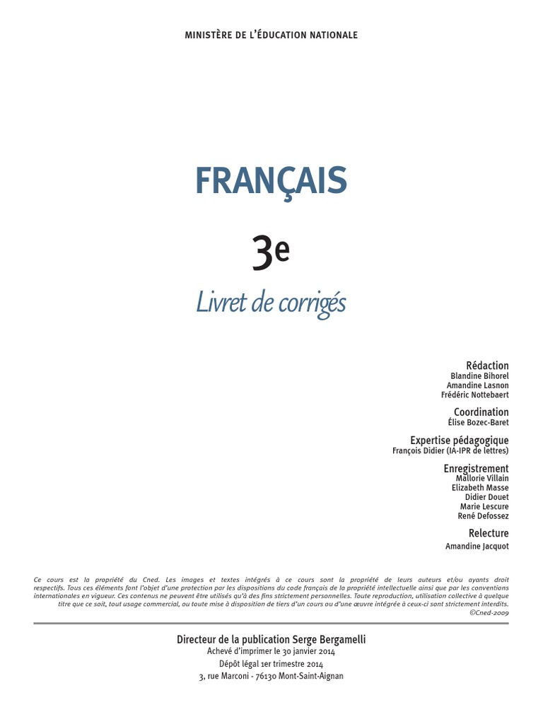 Sujet De Réflexion 3eme Corrigé Pdf CNED - Corriges 3eme | PDF | Sujet (Grammaire) | Nombre grammatical