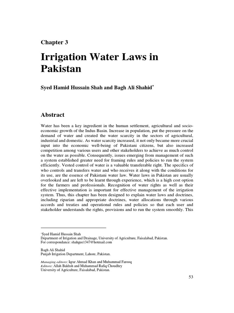 Irrigation Water Laws in Pakistan PDF Indus River Water Right