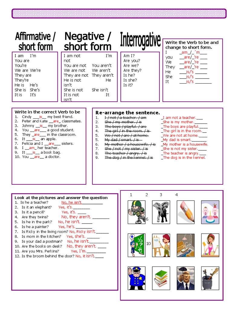Verb to Be: Short Forms & Exercises | PDF | Language Arts & Discipline