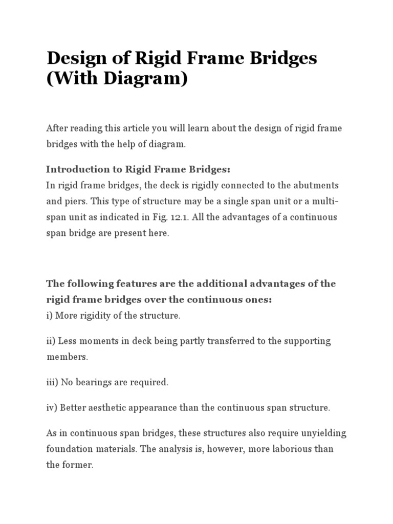 Design of Rigid Frame Bridges (With Diagram) | PDF | Structural ...