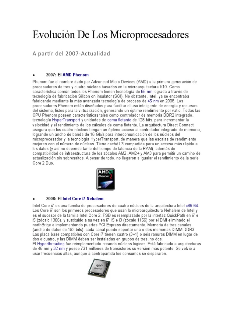 Evolución de Microprocesadores 2007-2020 | PDF | Microprocesador ...