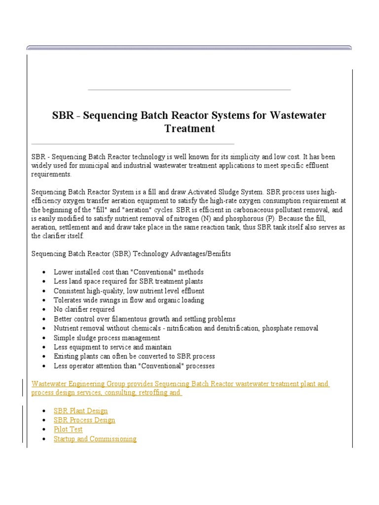 SBR Systems for Efficient Wastewater Treatment | PDF | Sewage Treatment ...