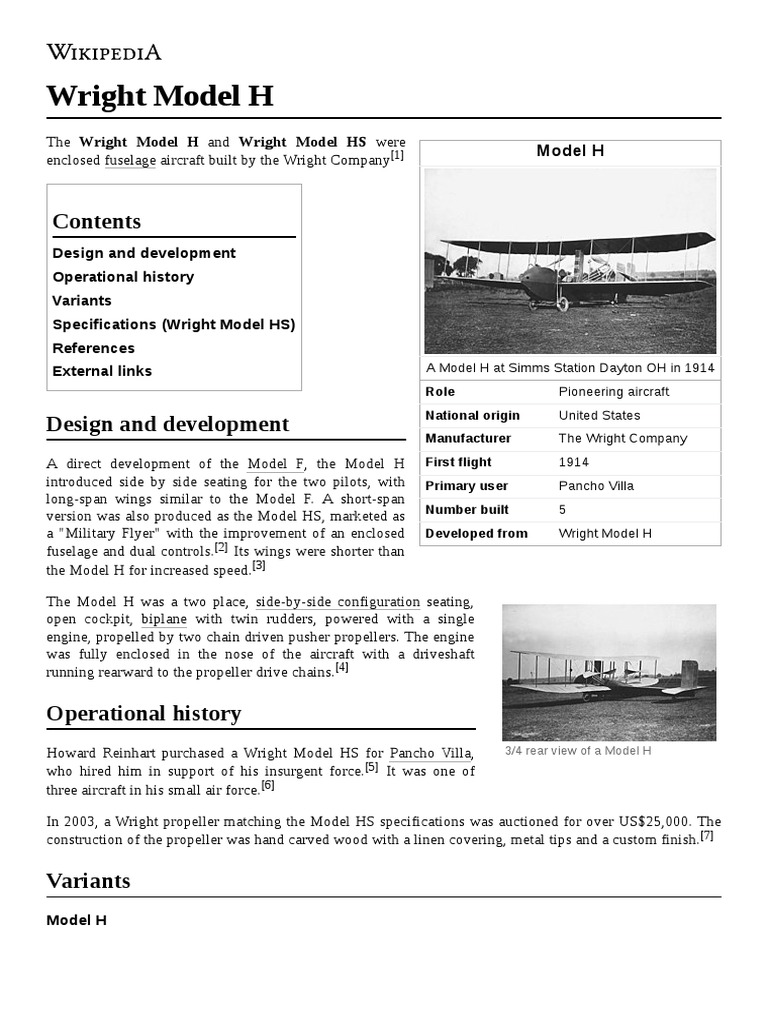 Wright Model H | PDF | Aircraft Configurations | Vehicle Design