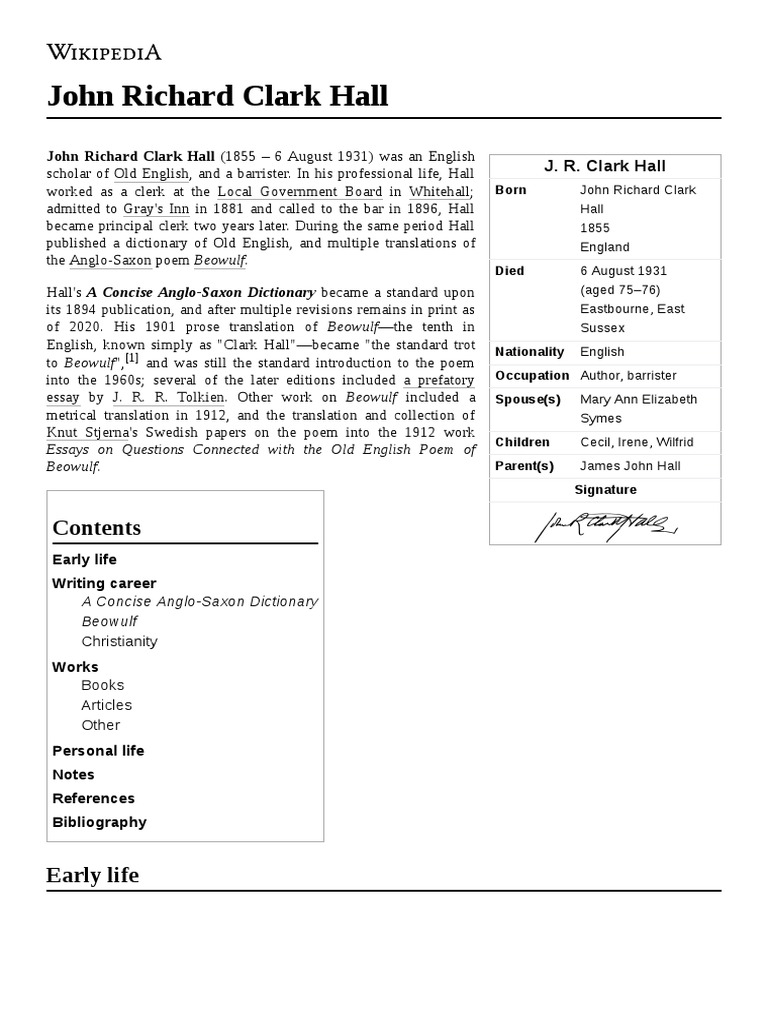 John Richard Clark Hall Download Free PDF Beowulf Test (Assessment)