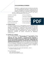 Acta de entrega de terreno y inicio de obra de mejoramiento de servicios de agua potable y alcantarillado