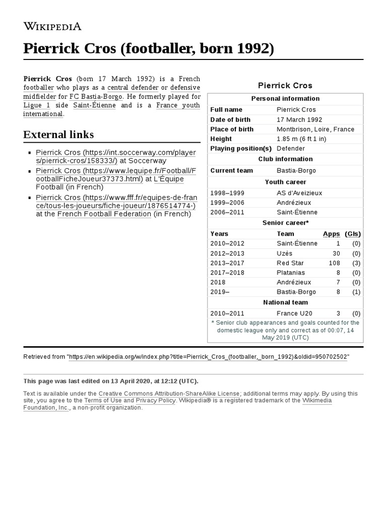 Pierrick Cros (Footballer, Born 1992) PDF Wikipedia Social