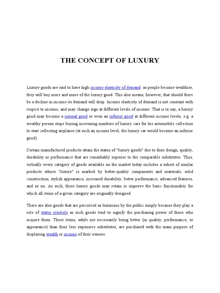 The Concept of Luxury: Income Elasticity of Demand | PDF | Luxury Goods ...