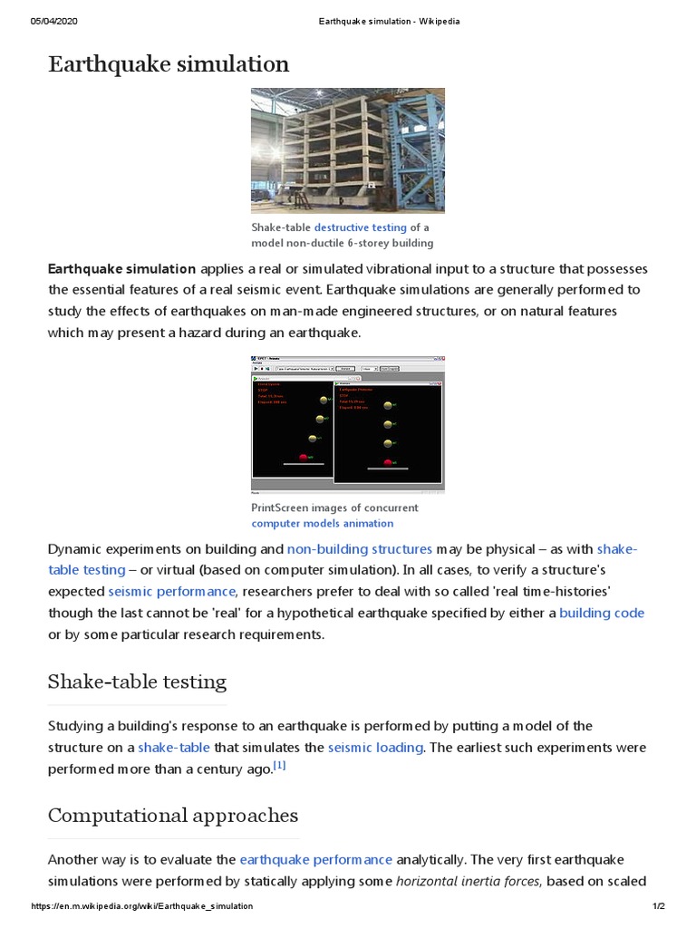 Earthquake Simulation Wikipedia Pdf Computer Simulation Earthquakes