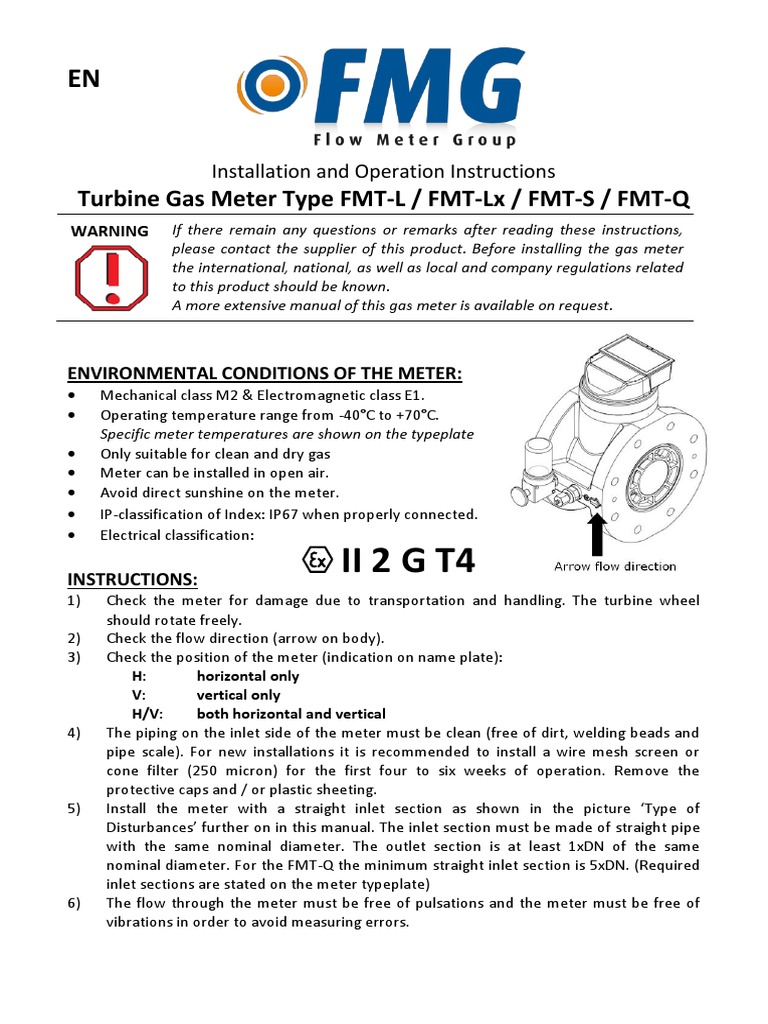 Ii 2 G T4: Turbine Gas Meter Type FMT-L / FMT-LX / FMT-S / FMT-Q | PDF ...
