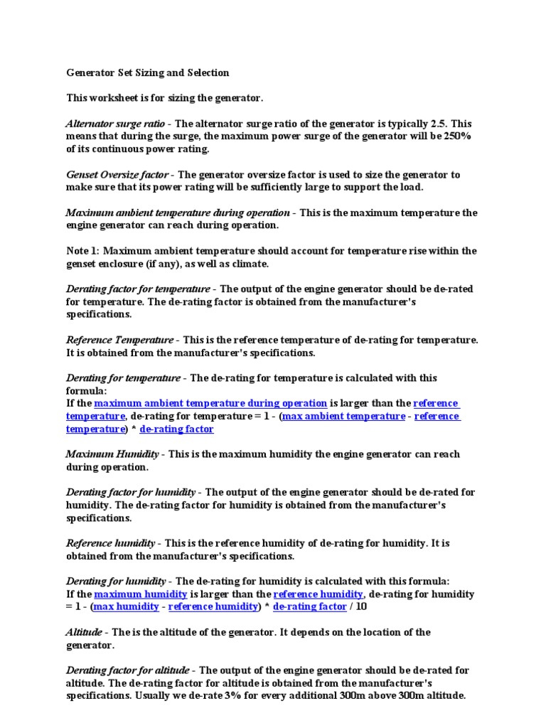 Generator Sizing and Selection Guide | PDF | Battery Charger | Humidity