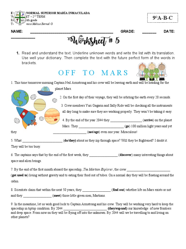 Mars Exploration Worksheet for 9th Grade | PDF | Mars | Solar System
