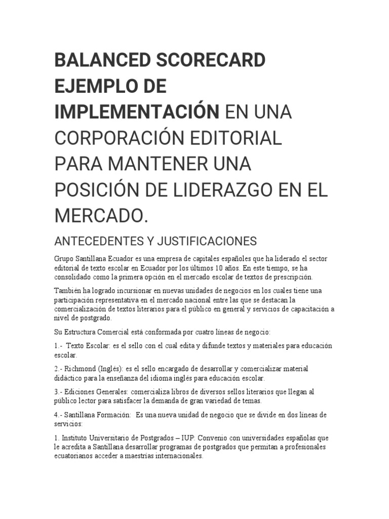 Implementación del Balanced Scorecard en Santillana | PDF ...