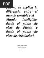 Ensayo de Filosofia, Mundo Sensible y Mundo Inteligible Segun Platon y Aristoteles