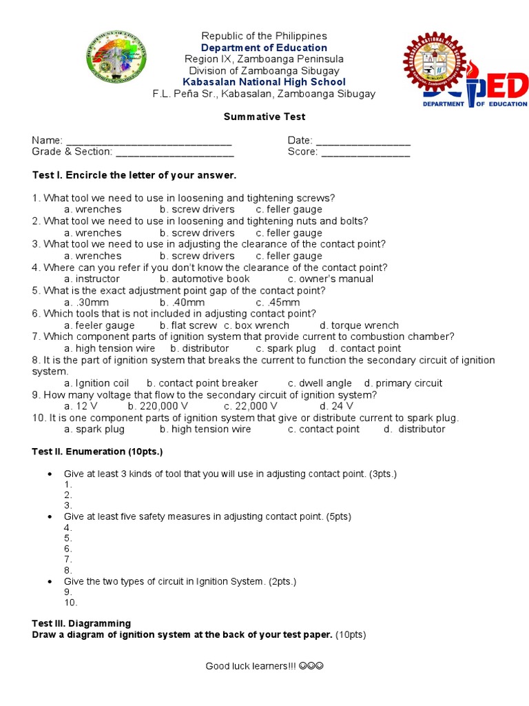 Summative Exam For Ignition System PDF Ignition System Distributor