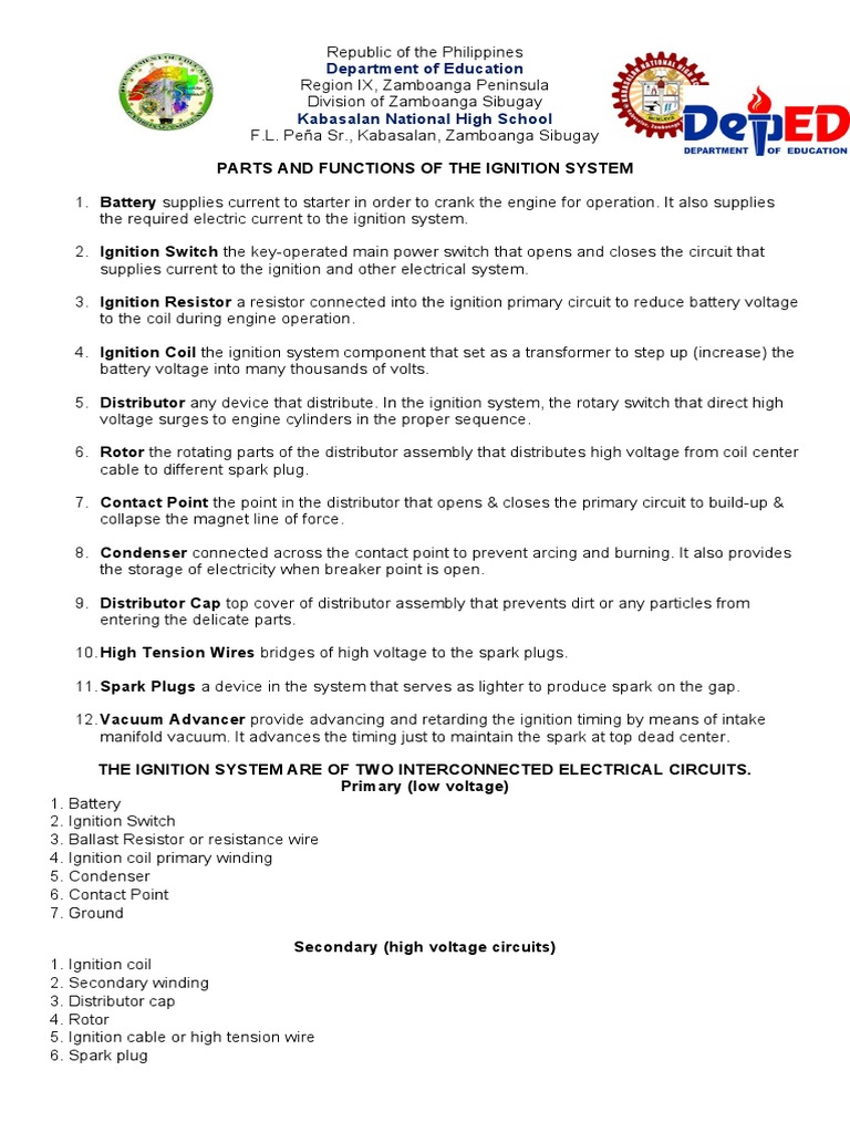 Parts and Functions of The Ignition System PDF Ignition System